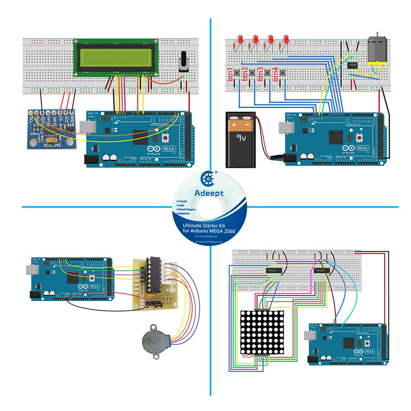 [Australia - AusPower] - Adeept Ultimate Starter Kit Compatible with Arduino IDE Mega 2560 LCD 1602, Stepper Motor, ADXL345, Learning Kit with PDF Guidebook 