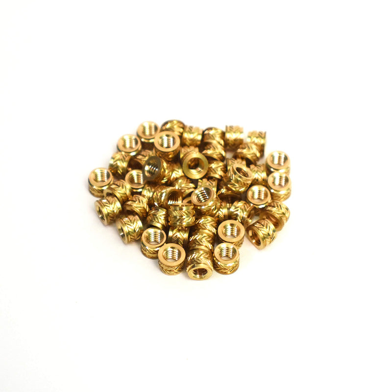 [Australia - AusPower] - [ J&J Products, Inc] 8-32 Brass Insert 50pcs, 0.251 in OD, 0.185 in Length, Female 8-32 Thread, Press Fitting or Injection Molding Type, 50 pcs 