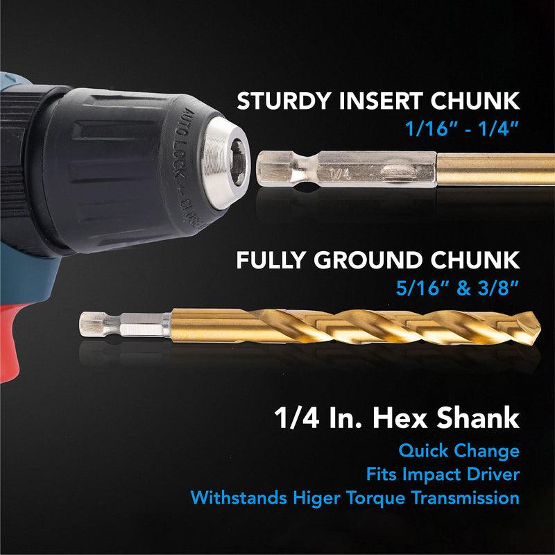 [Australia - AusPower] - amoolo 1/4" Hex Shank Drill Bits (10Pcs), Premium 4341 HSS Titanium Impact Hex Drill Bits for Wood, Steel, Metal, Plastic, Quick Change Design 1/4" (10 Pcs) 