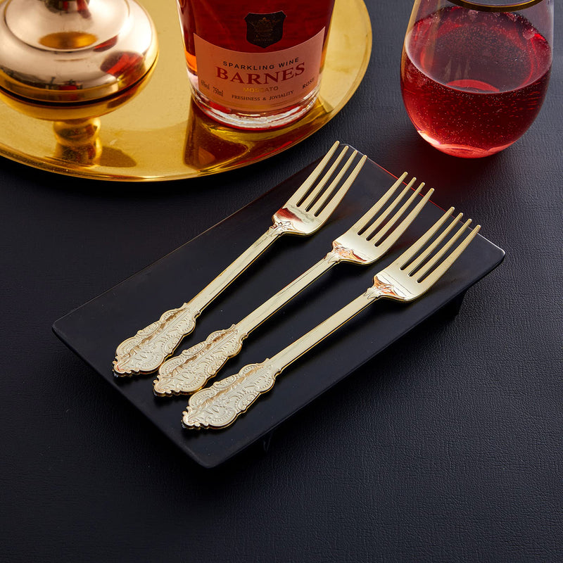 [Australia - AusPower] - N9R 100Pcs Gold Plastic Forks, Solid, Durable and Heavy Duty Plastic Forks, Perfect Utensils for Parties, Weddings 