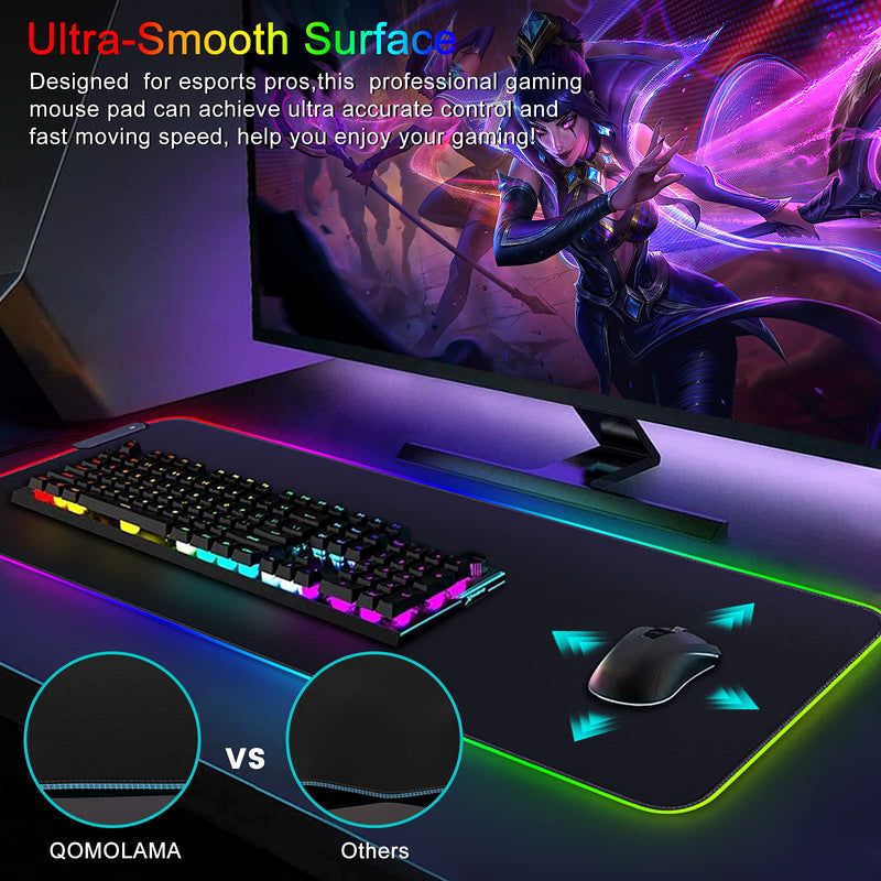 [Australia - AusPower] - RGB Gaming Mouse Pad XL 31.5 x 11.8 in, QOMOLAMA Large Extended Soft LED Mousepad with with Stitched Edges,Superior Micro-Weave Cloth Keyboard Pad, Desk Mat for Gamer, Office & Home -Black Black 