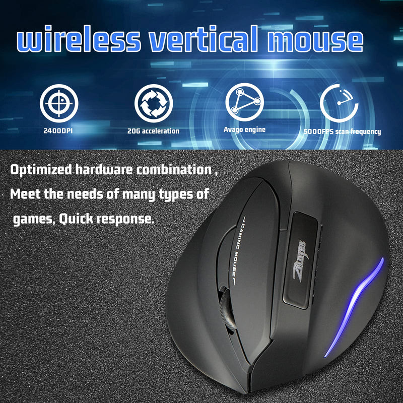 [Australia - AusPower] - Wireless Vertical Mouse, 2.4G Wireless Ergonomic Vertical Computer Mouse with 3 Adjustable DPI 1000/1600/2400, Rechargeable Laptop Mouse-Reduce Wrist Pain Compatible with PC, Desktop,Mac (Black)… Black 