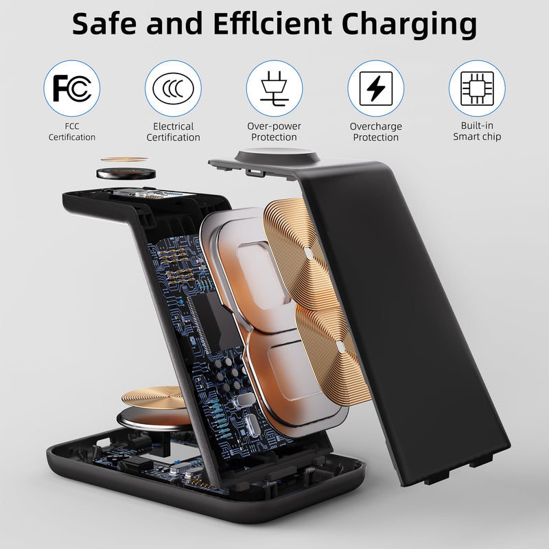 [Australia - AusPower] - Wireless Charging Station, 3 in 1 Fast Wireless Charger for iPhone 14/13/12/11/Pro/Max/SE/XS/XR/X/8 Plus/8, Wireless Charging Station/Stand Compatible for Apple Watch Series and AirPods Pro/3/2 