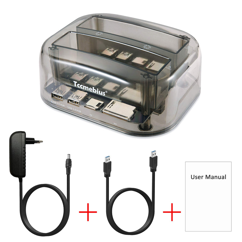 [Australia - AusPower] - Tccmebius TCC-S865 USB 3.0 to SATA IDE Dual Slots External Transparent Hard Drive Docking Station with Card Reader and 2 Ports USB 3.0 Hub for 2.5 3.5 Inch IDE SATA I/II/III HDD SSD 