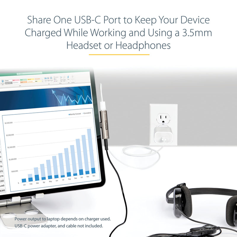 [Australia - AusPower] - StarTech.com USB C Audio & Charge Adapter - USB-C Audio Adapter w/ 3.5mm TRRS Headphone/Headset Jack and 60W USB Type-C Power Delivery Pass-through Charger - For USB-C Phone/Tablet/Laptop (CDP235APDM) w/ 3.5mm audio + 60W Charge 