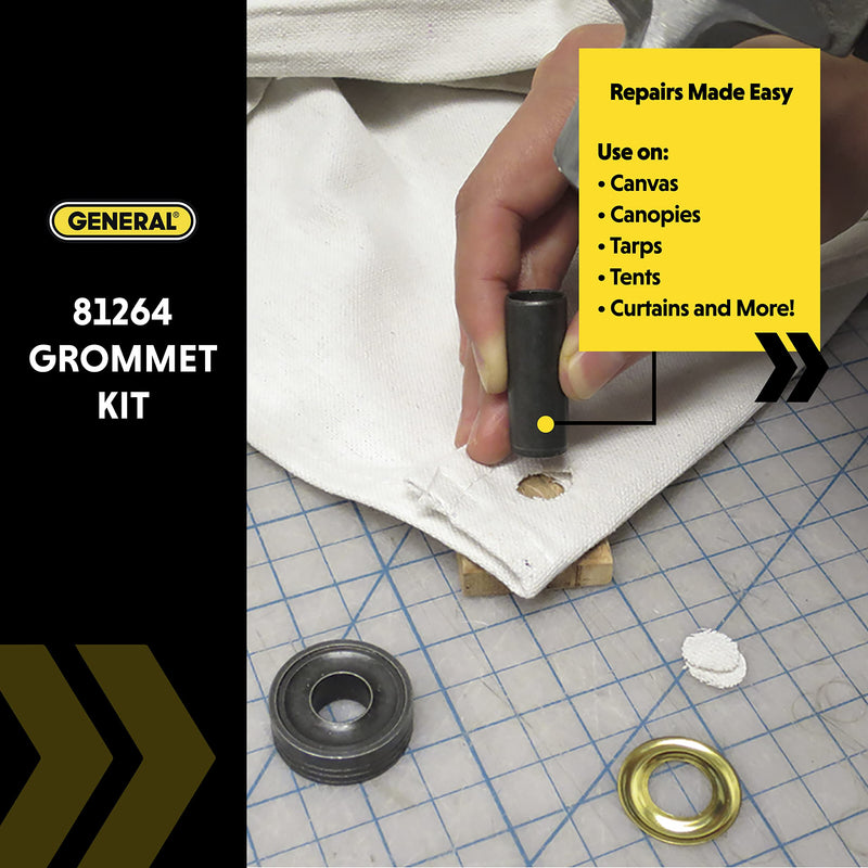 [Australia - AusPower] - General Tools 3/8"-1/2" Grommet Kit - Rustproof Solid Brass Grommets for Tarp Repair, Reinforcing Canvases, and Fabric Rings 