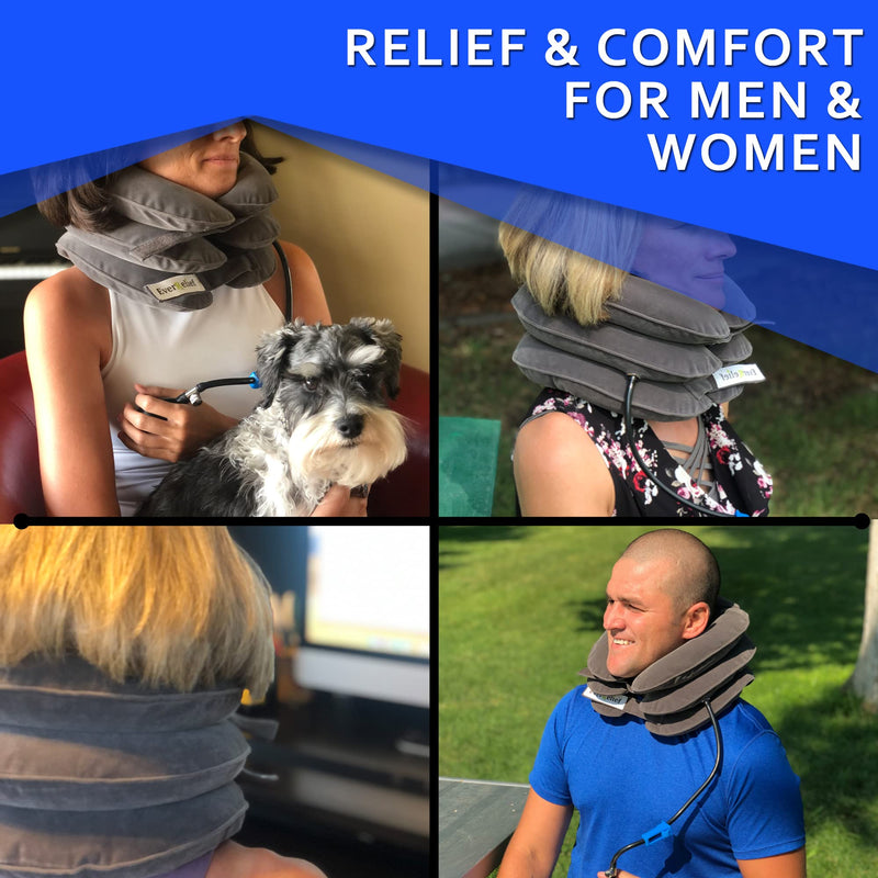 [Australia - AusPower] - Cervical Neck Traction Device by EverRelief - Inflatable Neck Stretcher Collar for Instant Neck & Shoulder Decompression - US Owned & FDA Registered Support Brace for at Home Neck Pain Relief 
