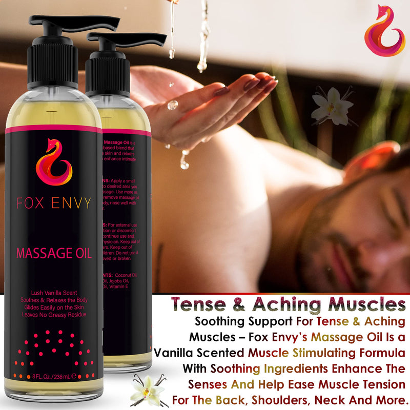 [Australia - AusPower] - Massage Oil for Couples, Women & Men (1 Bottle, 8 fl oz) - Fox Envy Massage Oil with Coconut Oil & Jojoba Oil - Vanilla 