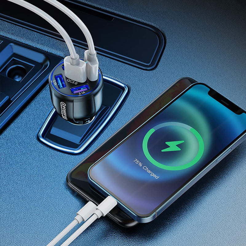 [Australia - AusPower] - USB Charger for Car, QC 3.0 Fast Car Charger Adapter with 5 Ports, Cigarette Lighter Car Adapter, Compatible with iPhone 13/Pro/Pro Max, 12, 11, iPad, Camera, Samsung Galaxy, Suitable for Most Cars 