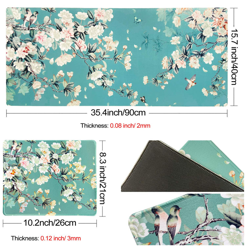 [Australia - AusPower] - Sanfulin Multifunctional PU Leather Office Desk Pad 35.4''X15.7'' with Floral Design + Mouse Pad 10.2''×8.3''×0.12'', Extended Large Non Slip Ultra Thin Waterproof Desk Writing Mat (Chinese Flower) Chinese Flower 