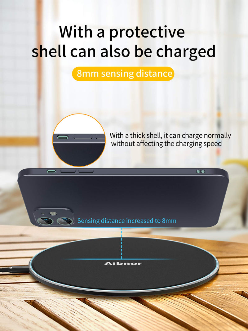 [Australia - AusPower] - Aibner Wireless Charger,Portable Thin Aviation Aluminum Charging pad,10W Fast Charge,for iPhone 13 pro/13/12/12 Mini/12 Pro Max SE 2020/11/11 Pro Galaxy S21/20/Note 10/S10 AirPods Pro(NO AC Adapter) Black 
