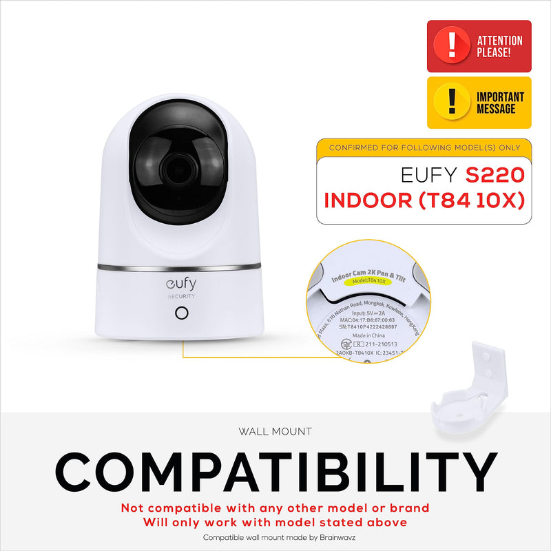 [Australia - AusPower] - Wall Mount Compatible for Eufy S220 Indoor Camera (T84 10X), Adhesive Security Camera Holder Bracket, Reduce Blind Spots & Clutter, Adhesive & Screw-in Mounting - Easy to Install (White) 