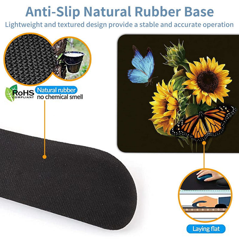 [Australia - AusPower] - Keyboard Wrist Rest + Mouse Pad + Mouse Wrist Rest Support Set + Coaster, Ergonomic Memory Foam Mouse and Keyboard Pad Set for Laptop Computer Office Home Working Gaming, Sunflower Butterfly 