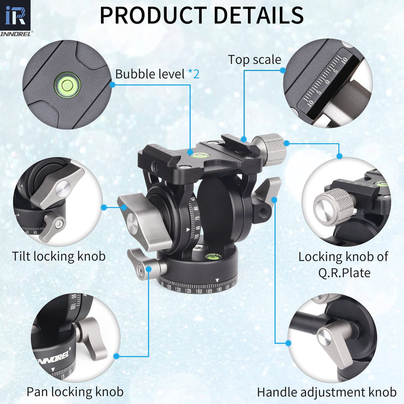 [Australia - AusPower] - INNOREL H10 Lightweight Mini Tripod Fluid Video Head 360 Panoramic CNC Hydralic Damping Video Head with Arca Swiss Q.R.Plate Phone Clip for DSLR Camera Camcorder Phone Tripod Monopod Load 8.8lb/4kg 