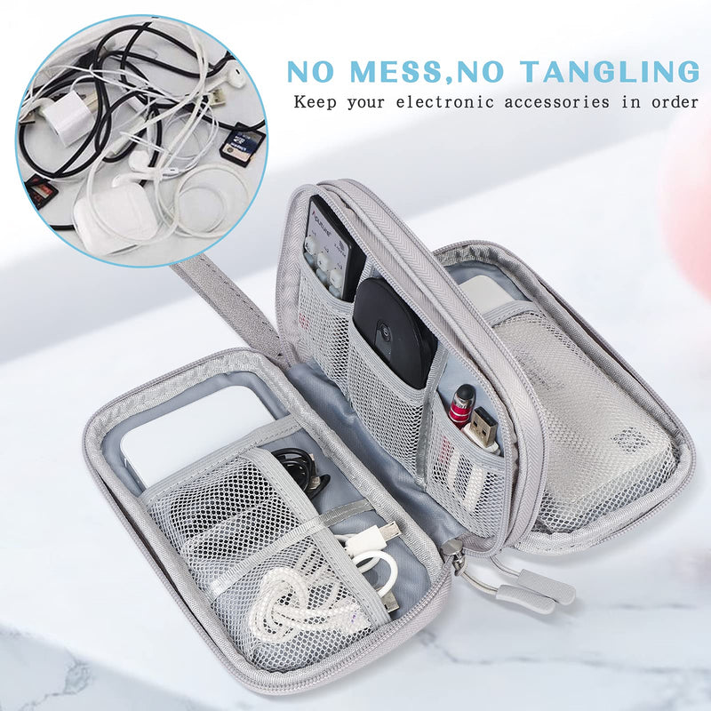 [Australia - AusPower] - Classycoo Electronic Organizer, Travel Cable Organizer Pouch Bag Electronic Accessories Carry Case Waterproof Portable Double Layers All-in-One Storage Bag for Cable, Cord, Phone, Charger, Earphone Grey Double Layer-Grey 