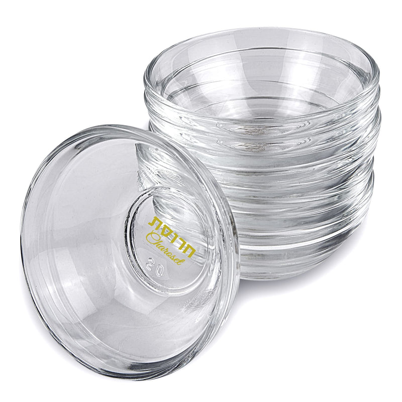 [Australia - AusPower] - Zion Judaica Passover Seder Plate Glass Dishes Liners - Mini Plates - with Hebrew and English Translation 1 Set of 6 