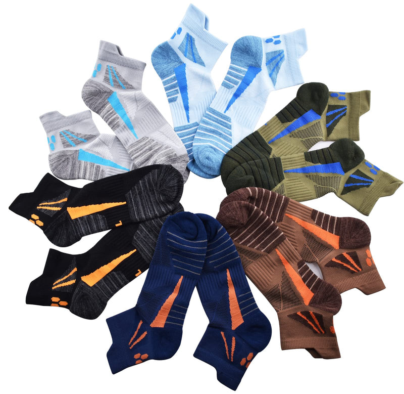 [Australia - AusPower] - Men's Low Cut Ankle Athletic Socks Cushioned Breathable Running Performance Sport Tab cotton Socks(5 pack) Black/Grey/Brown/Dark Blue/Olive-green/Sky Blue 