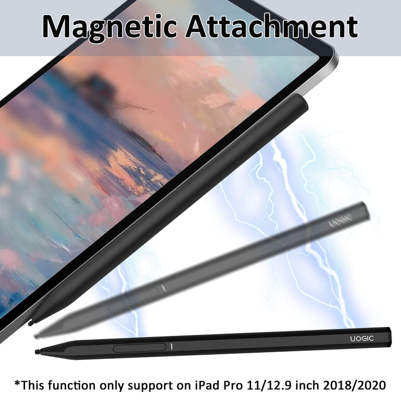 [Australia - AusPower] - Uogic Pen for iPad with Palm Rejection&Magnetic Attachement, Rechargeable, Slim&Lightweight, Compatible with iPad Pro 11/12.9 Inch 2018/2020/2021, iPad 6/7/8 Gen, iPad Mini 5th Gen, iPad Air 3/4 Gen Black 