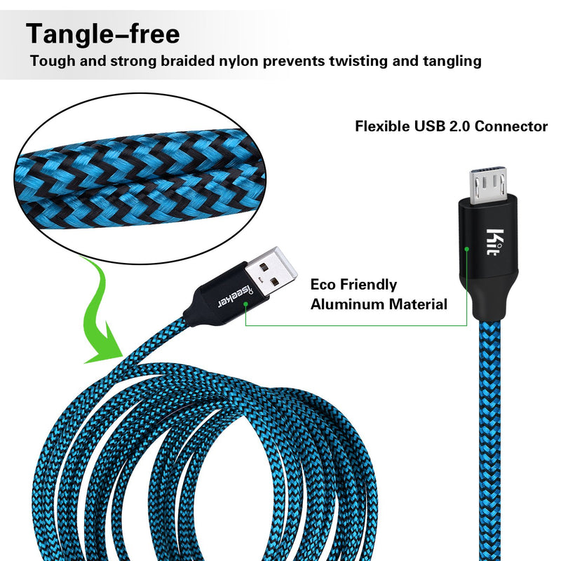 [Australia - AusPower] - Micro USB Charger Cable, [15 Ft] Durable Extra Long USB 2.0 Charge Cord Compatible for Android/Windows/Smartphones/Samsung/HTC/Motorola/Nokia/LG/Tablet and More(Blue) blue 15 Feet 