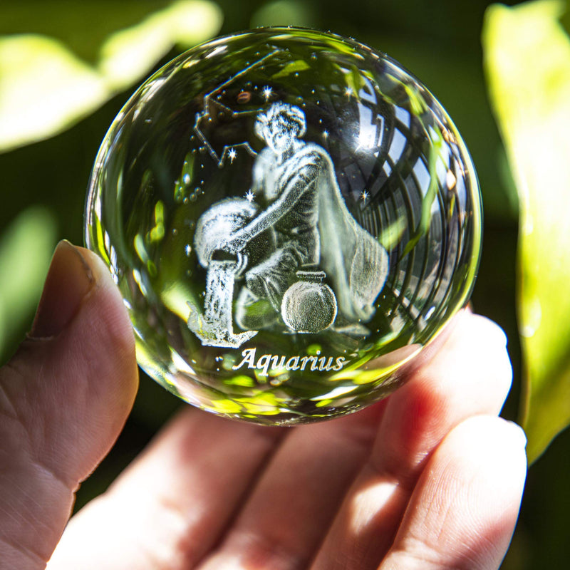 [Australia - AusPower] - 3D Laser Constellation Crystal Ball 60mm Crystal Paperweight Full Sphere Glass Fengshui With Sliver-Plated Flowering Stand(Aquarius) Aquarius 