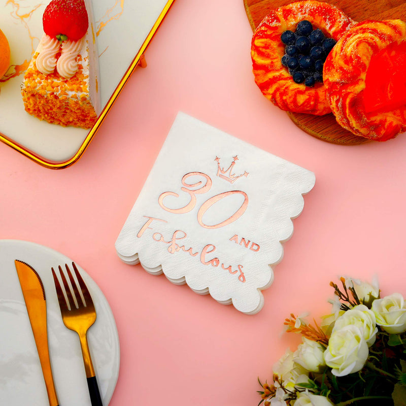[Australia - AusPower] - 30 and Fabulous Cocktail Napkins Rose Gold - Happy 30th Birthday Decorations, Folded 5x5 Inches Disposable Party Napkins, 3-Ply Paper Beverage Napkins 30th Birthday Napkins Wedding Anniversary (50PK) 30 and Fabulous 