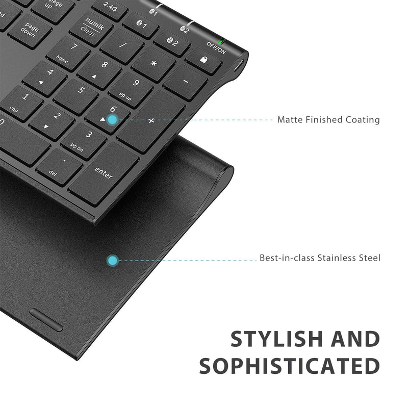 [Australia - AusPower] - Bluetooth Keyboard, iClever DK03 Wireless Keyboard Multi-Device Keyboard, Dual Mode (Bluetooth 4.2 + 2.4G) Ultra Slim Full Size Keyboard for Mac, iPad, Apple, Connect Up to 3 Devices (Black) 
