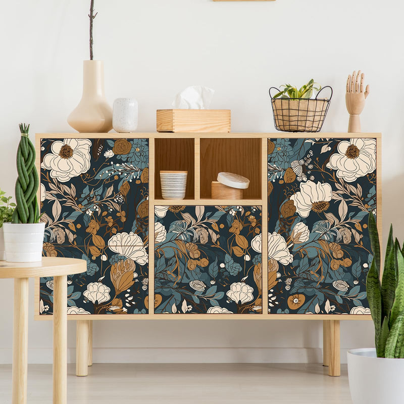 [Australia - AusPower] - MAGAFA Floral Peel and Stick Wallpaper Boho Removable Wallpaper for Bedroom Bathroom Black/Sand/Oliva Easy Peel Off Wallpaper Stick on Wallpaper Vintage Renter Friendly Wall Paper 236.2" X 17.7" 17.71"X236.2" 
