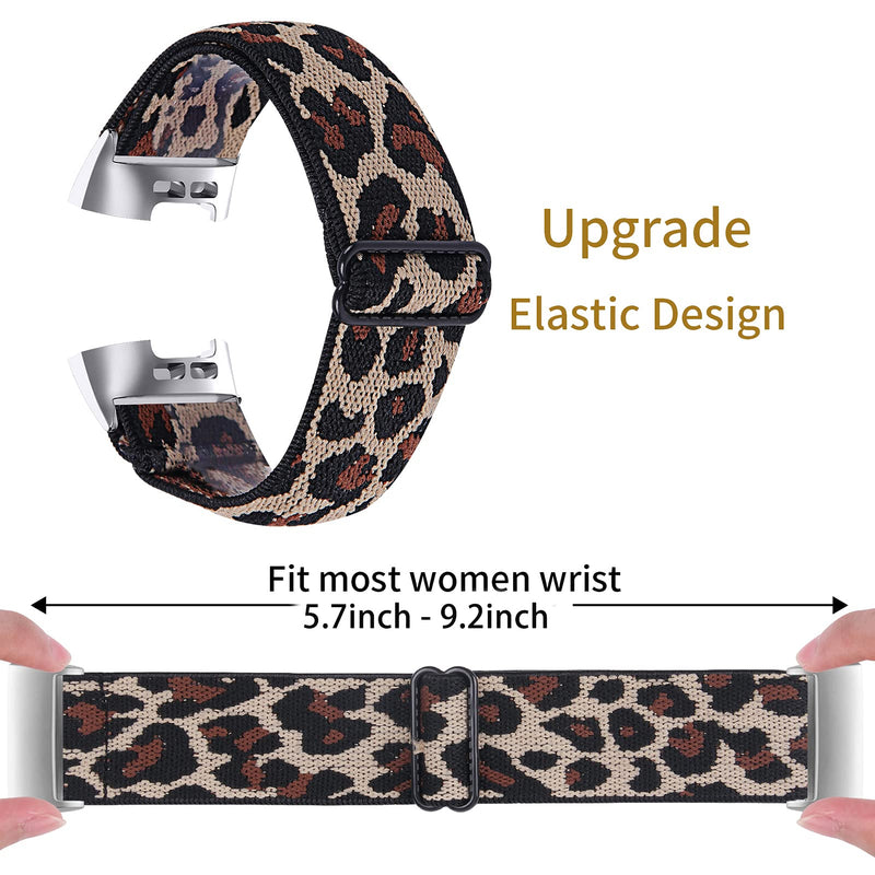 [Australia - AusPower] - Elastic Bands Compatible with Fitbit Charge 4/Charge 3/Charge 3 SE/Charge 4 SE for Women and Men, Adjustable Soft Stretch Loop Strap Wristbands Replacement for Fitbit Smartwatch Charge 3/4/3 SE/4 SE Leopard 