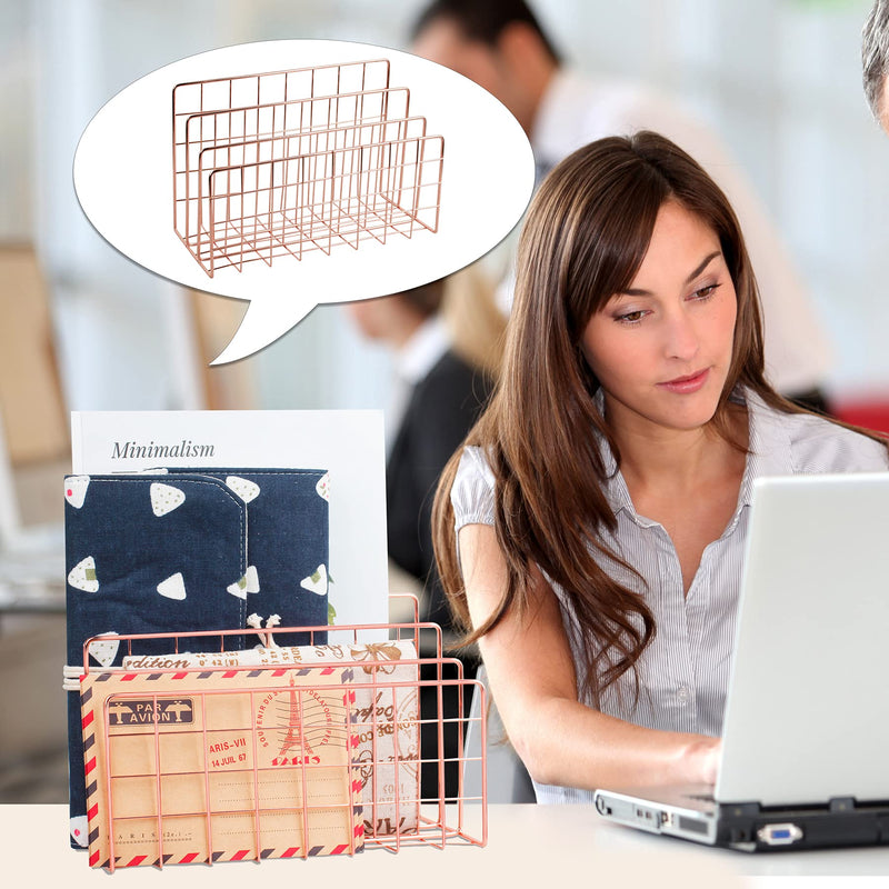 [Australia - AusPower] - YiePhiot Desktop Mail Organizer File Organizer Metal Wire Mail Sorter Letter Organizer Magazine Rack for Letters, Mails, Books, Postcards, Brochures, Mail Holder (3 Slot, Rose Gold) 
