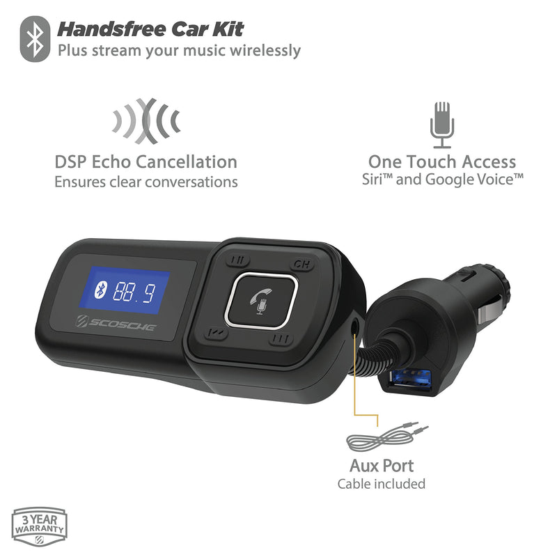 [Australia - AusPower] - Scosche BTFM BTFREQ Universal Bluetooth Handsfree Car Kit with FM Transmitter for Vehicles BT FM & Charge Black 
