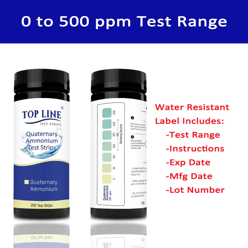 [Australia - AusPower] - 200 Strips - Quaternary Sanitizer Test Strips 0-500 ppm (QAC, Multi Quat Value Pack) - Quaternary Test Strips - Quat Test Strips for Food Service - Quat Sanitizer Strips - Quaternary Ammonium Test Kit 