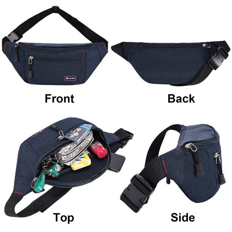 [Australia - AusPower] - 2 Packs Fanny Packs for Men and Women, Waterproof Sports Waist Pack Bag Hip Bum Bag for Travel Hiking Running (Black + Blue) Black + Blue 
