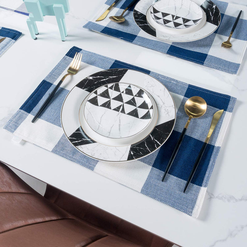 [Australia - AusPower] - smile of hope Blue and White Buffalo Plaid Placemats , Kitchen Dining Table mats, Imitation Hempable Heat Resistant 12x18 Inche Waterproof Checkered Cloth Place mats Set of 4 Dark Blue and White Plaid 12x18 inch 
