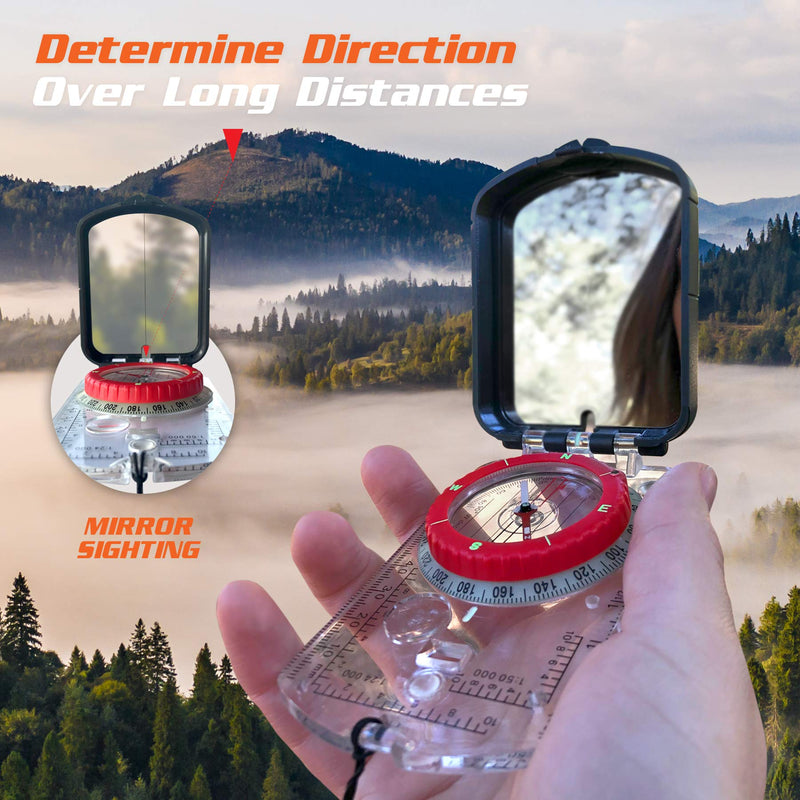 [Australia - AusPower] - Pro Hiking Compass Survival Gear and Equipment – Waterproof, Glow-in-the-Dark with Mirror Sighting – Neck Lanyard with 35-Ft Paracord Rope, Fire Starter Survival Tool, Whistle, Fishing Line 