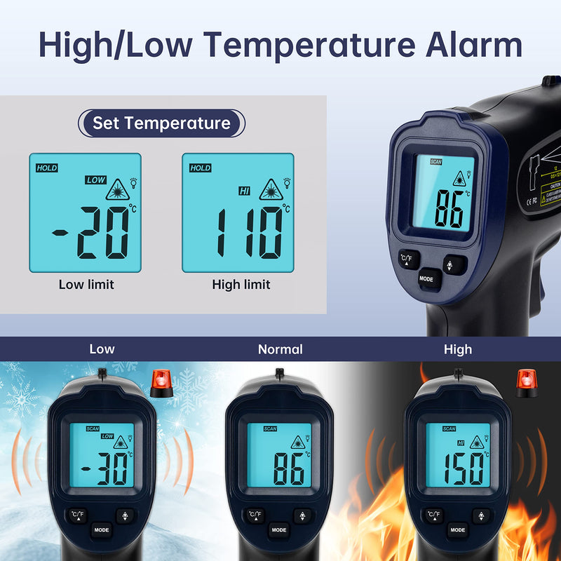 [Australia - AusPower] - ERICKHILL Infrared Thermometer, -58°F~752°F (-50°C~400°C) Temperature Gun Non-Contact Digital Laser Thermometer with Adjustable Emissivity and Temp Alarm for Cooking Rook Repairs, Blue Blue, -50°C~400°C (-58°F~752°F) 