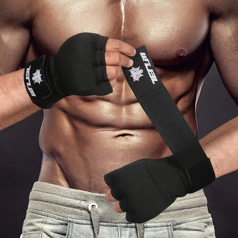 [Australia - AusPower] - Tenum Sports Inner Gloves Training Gel Hand Wraps Boxing Gel Gloves Quick WrapsKickboxing Muay Thai MMA Bandages Fist Knuckle Wrist Wrap Protector for Men & Women Small BLACK 