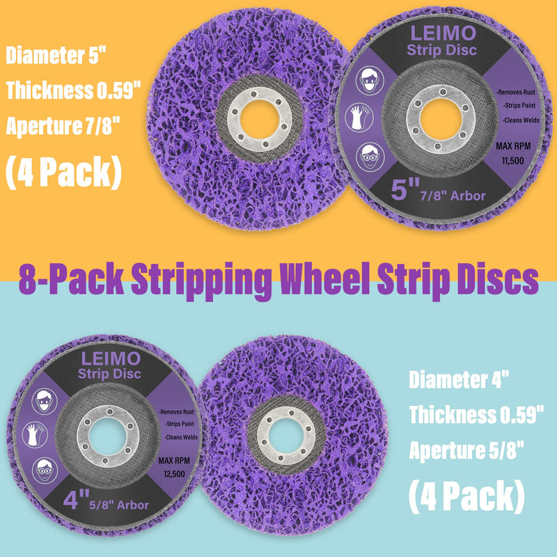 [Australia - AusPower] - 8 Pack Strip Discs Stripping Wheel for Angle Grinder,Paint Rust Remover Stripping Wheel, Paint Eater Discs for Angle Grinder (4" X 5/8'' and 5" X 7/8'') 