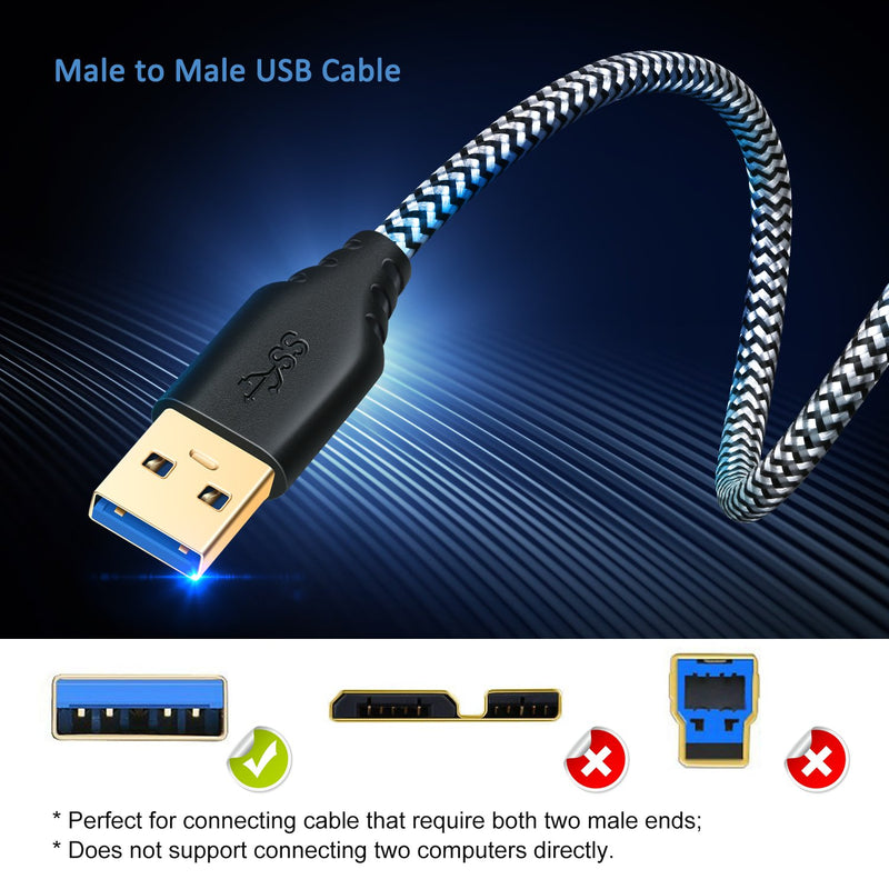 [Australia - AusPower] - USB to USB 3.0 Cable, Besgoods 2-Pack 1.5ft Short Braided USB 3.0 A to A Cable - A Male to Male USB Cable Cord for Laptop Cooling Pad, DVD Players, Hard Drive Enclosures, White White White 