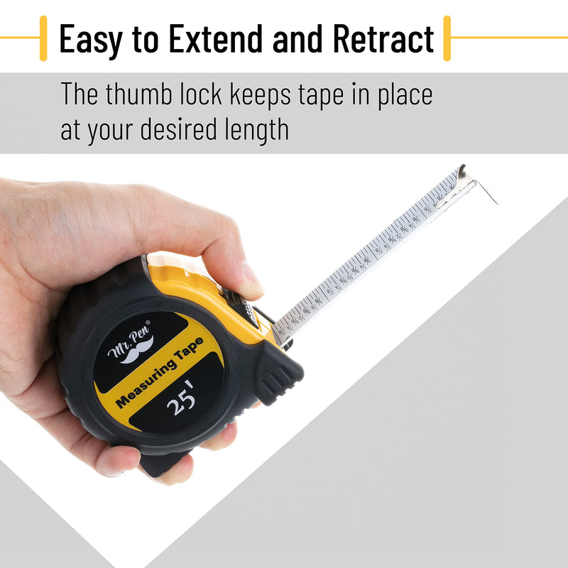 [Australia - AusPower] - Mr. Pen- Tape Measure, 25-Foot, Steel Measuring Tape, Retractable Measuring Tape, Tape Measure with Fractions, Easy Read Tape Measure, Tape Measure 25 ft, Steel Tape Measure. 