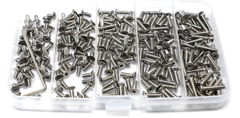 [Australia - AusPower] - iExcell 250 Pcs M3 x 6/8/10/12/16 mm Stainless Steel 304 Hex Socket Flat Head Cap Screws Bolts Assortment Kit 