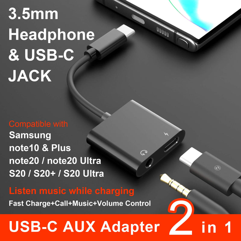 [Australia - AusPower] - USB C to 3.5mm Headphone & Charge Adapter,ivoros Type C Audio Jack Earphone Aux Converter,Design for Samsung Galaxy S21/S20/Ultra/Note 20/10+Plus,Google Pixel 5/4/3/2 XL,iPad Pro/Air 4/Mini 6-Black Black 