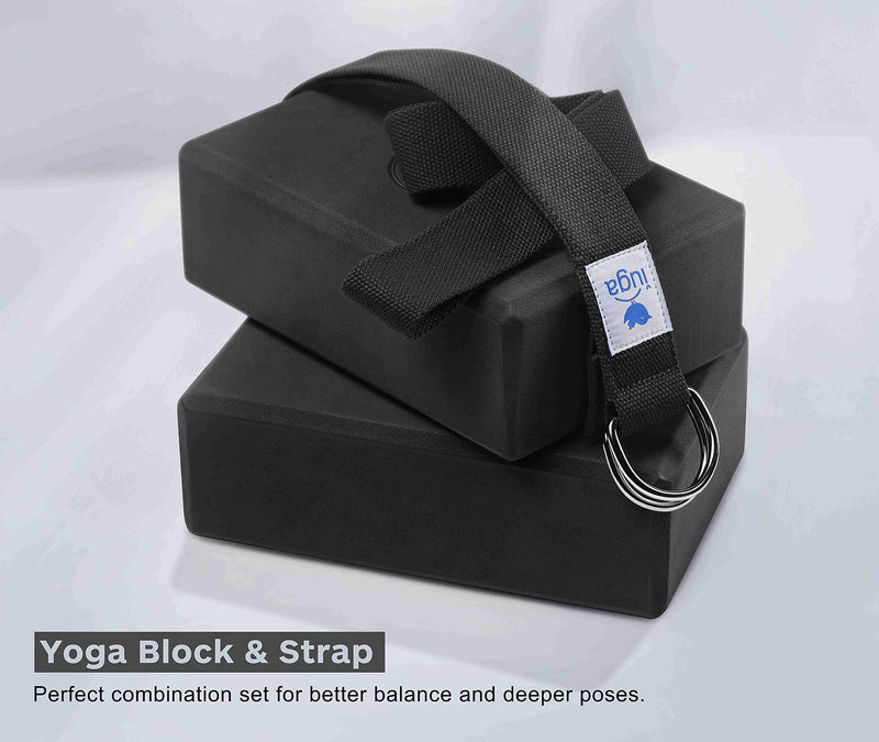 [Australia - AusPower] - IUGA Yoga Block 2 Pack with Yoga Strap, High Density Yoga Blocks 9”x6”x3”to Improve Strength, Flexibility and Balance, Light Weight and Non-Slip Surface for Yoga, Pilates and Meditation 