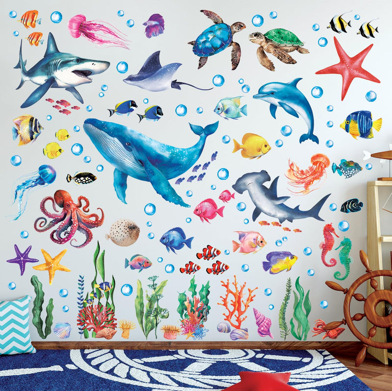 [Australia - AusPower] - DECOWALL DS12-8078 Sea Animals Wall Stickers Decals Baby Boys Bedroom Fish dÃ©cor Living Kids Nursery Ocean playroom Removable Room Seaweed Under Watercolor 