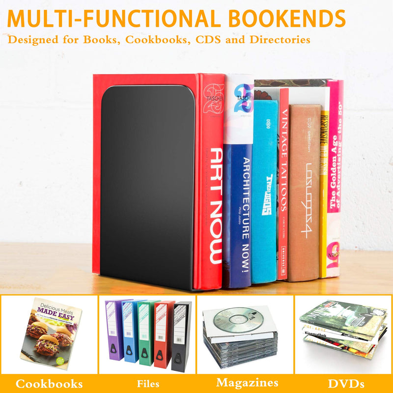 [Australia - AusPower] - VFINE Book Ends Premium Bookends for Shelves, Metal Book Ends Bookshelf Holder, Book Stopper for Home Office, Heavy Duty Black Bookend Supports 1 Pair Black 1pair 