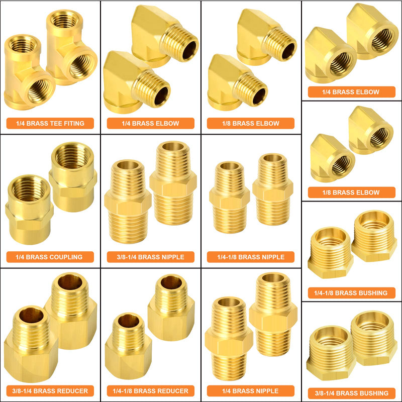 [Australia - AusPower] - GASHER 26PCS Brass Pipe Fitting Kit, Hex Bushing, Reducer Adapter, Hex Nipple, 90 Degree Barstock Street Elbow Brass Pipe Kit 
