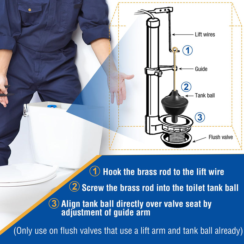 [Australia - AusPower] - Enhon 2 Pack Toilet Tank Ball and Toilet Float Rod, Rubber Toilet Float Ball with Guide Tip, Universal Fit Tank Ball with Brass Rod, Toilet Tank Float Ball and Rod for Common Leak or Toilet Problem 