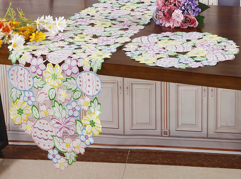 [Australia - AusPower] - Easter Eggs Flowery Table Linen ,Floral Cutwork Embroidered Eggs/Butterfly Dresser Scarf for Home Kitchen Dining Spring Holiday Tabletop Decoration (Runner 13X83(33X210cm, Easter Eggs-2) 