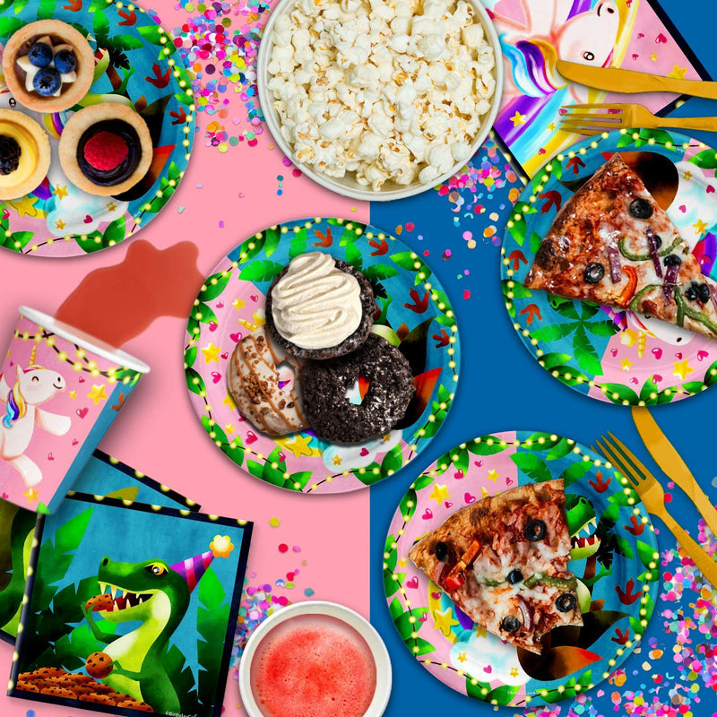 [Australia - AusPower] - Unicorns & Dinos Joint Birthday Party Supplies Set Plates Napkins Cups Tableware Kit for 16 