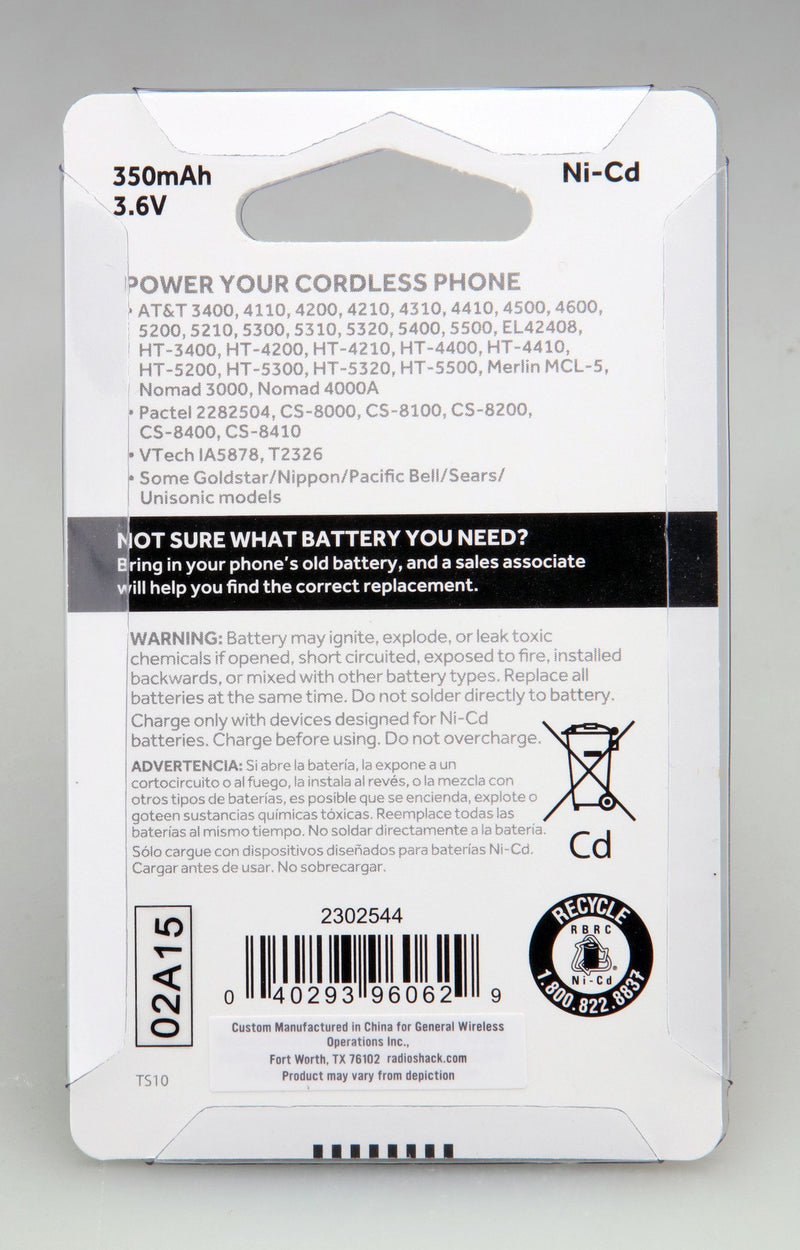 [Australia - AusPower] - RadioShack 3.6V 350mAh Ni-Cd Cordless Phone Battery (Replaces 23-197, 23-896, HHR-P303, 80-5074-00-00, CPB-403D) 
