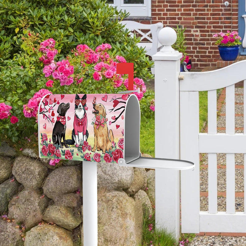 [Australia - AusPower] - FBCOO Valentine's Day Pink Mailbox Cover Magnetic Standard Size 21"x19", Golden Retriever Dog Love Tree Decorative Post Letter Box Wrap Decor, Rose Anniversary Wedding Garden Yard Outdoor Decoration 